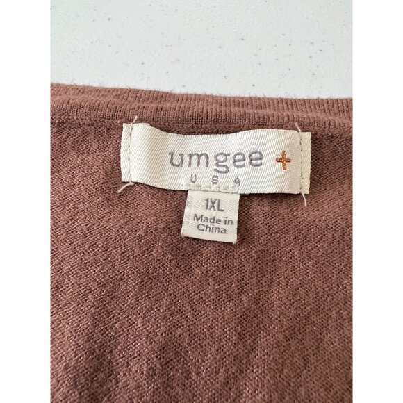 Umgee Plus Brown Long Sleeve Sweater with Criss Cross Detail Women's 1XL - Picture 4 of 8